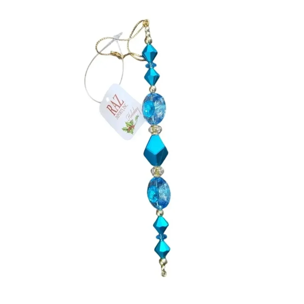 Vintage Raz Imports Christmas Ornaments Set - Blue Gold Beaded Elegant Decor NEW